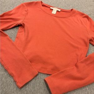 Orange Forever 21 Cropped Long Sleeve Shirt